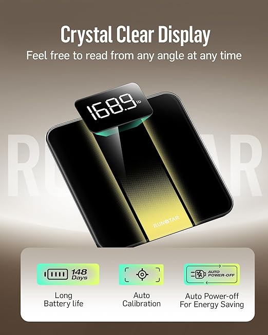 RunStar Digital Bathroom Scale for Body Weight with High Precision, Clear LED Backlight Display, Accurate Scale with 6mm Tempered Glass, 400lb