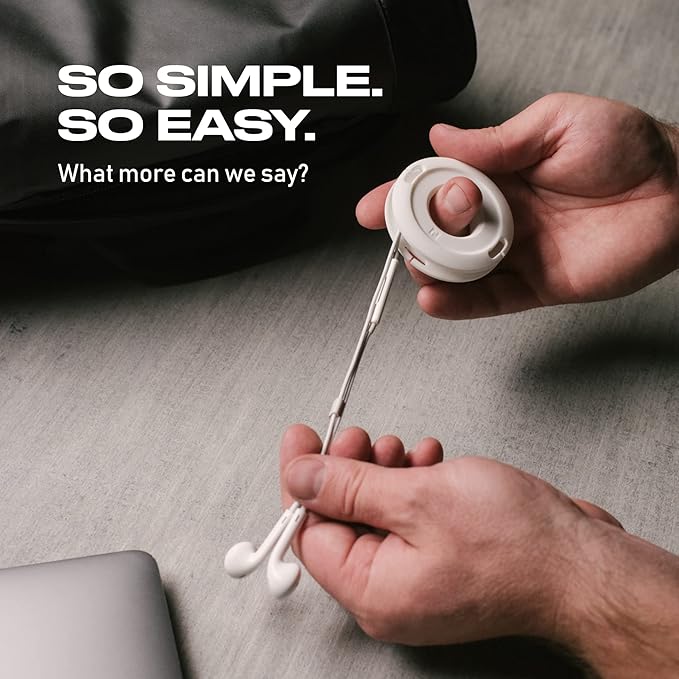 Side Winder Mini and Max Headphone, Earbud and Charging Cable Winder and Organizer Perfect for Wrapping Earbuds and Cords for Travel and Organization 2-Pack (White, Max)