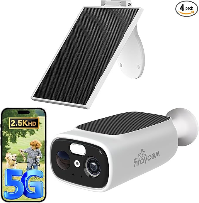 Rraycom 2.5K Solar Security Cameras Wireless Outdoor, Tuya Smart Camera,2-Way Talk, Color Night Vision, PIR Motion Detection,Spotlight/Siren, Alexa, Waterproof,No Monthly Fee