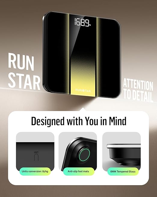 RunStar Digital Bathroom Scale for Body Weight with High Precision, Clear LED Backlight Display, Accurate Scale with 6mm Tempered Glass, 400lb