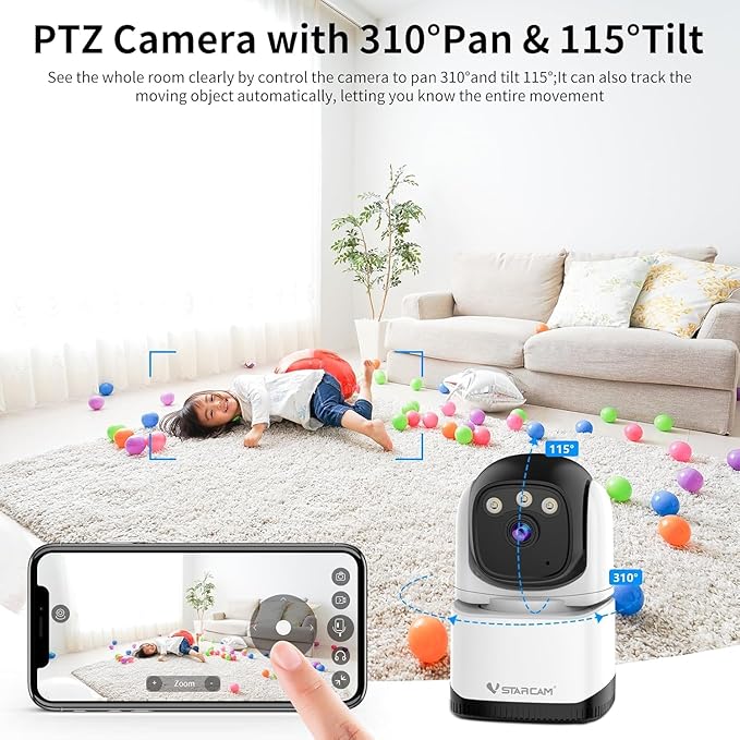 Techloop Living | VSTARCAM 2K QHD PTZ Indoor Security Camera – Color Night Vision, Pet & Baby Monitor, Two-Way Audio