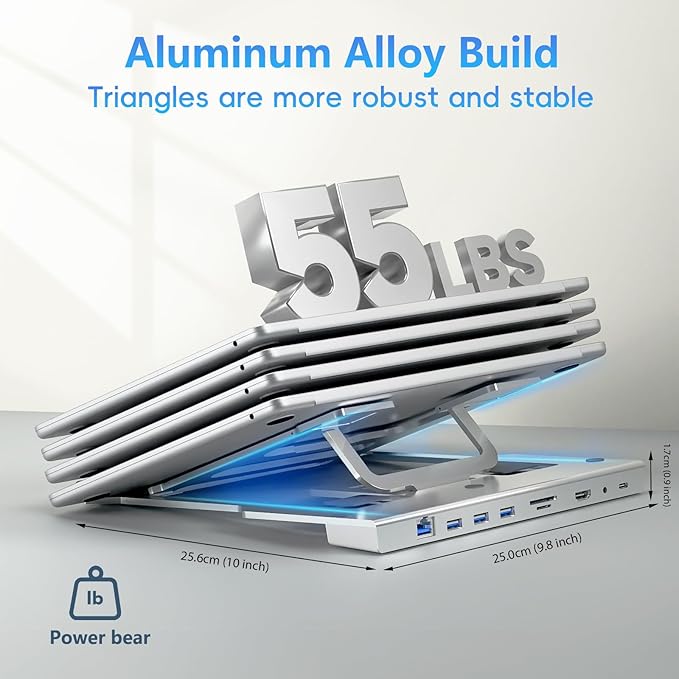 9-in-1 Triangular-Lock Laptop Stand with Docking Station for MacBook Pro/Dell/HP - 4K HDMI,100W PD Charging,Gigabit Ethernet,SD/TF Reader&3.5mm Combo Jack | Practical Present for Students/Tech Lovers
