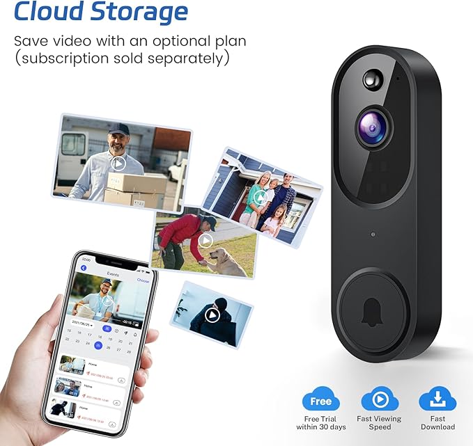 1080P Wireless Video Doorbell Camera, Night Vision, Cloud Storage (Sold Separately), 2.4GHz Wi-Fi Only, Smart AI Human Detection, Real-Time Alert, 2-Way Audio, Battery Powered