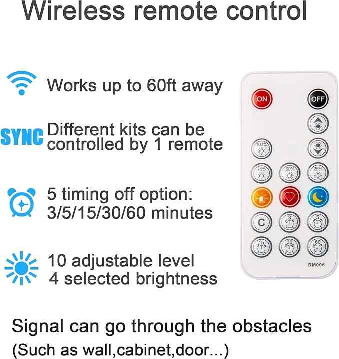 WOBANE COB LED Strip Light Kit,9.8ft Dimmable LED Light Strip with RF Remote for Kitchen Cabinet,Counter,Shelf,Hidden 3000K Warm White,CRI90+,Surper Bright,1500lm,Timing,960 LEDs,ETL Adapter