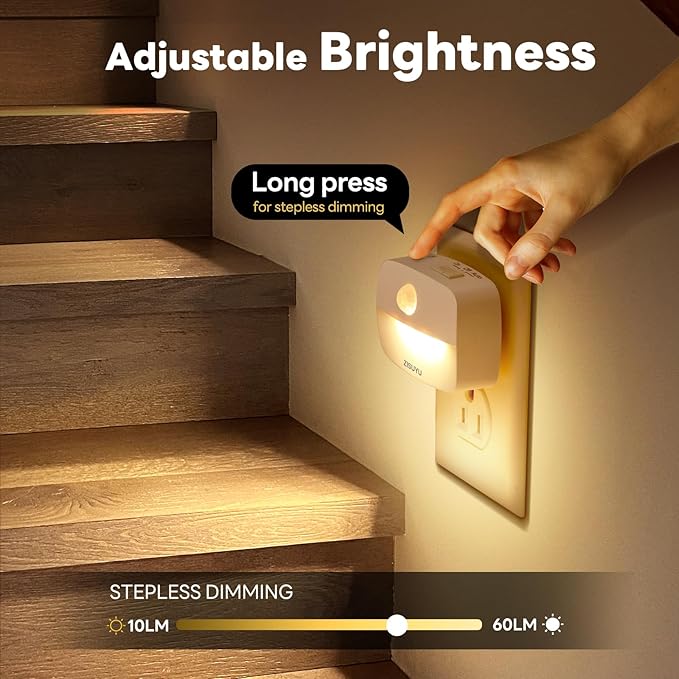 ZISUYU Plug-in LED Night Light with Motion Sensor, 10-60lm Dimmable Nightlight with Multi-Mode & Color-Changing, Ideal for Bedroom, Kitchen, Bathroom, Stairs, Hallway (6 Pack)
