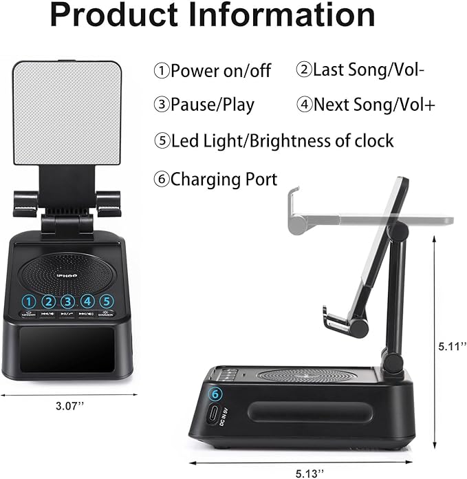 Gifts for Men Women, Phone Stand with Bluetooth Speaker&Clock, Birthday Gifts for Him, Phone Holder with Wireless Speaker, Ideal for Dad Mom Husband Boy, Cool Tech Gadget for Men