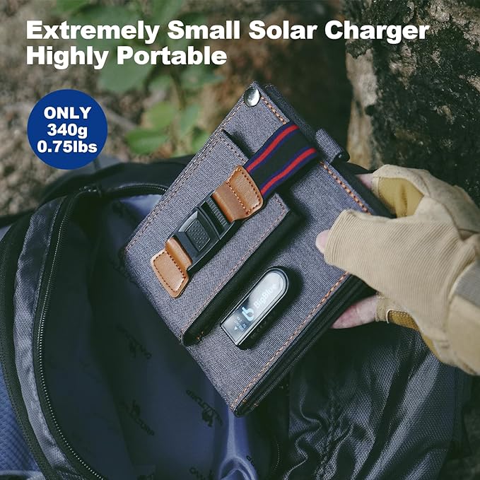 BigBlue 14W Solar Charger - Portable Waterproof IPX4 USB Solar Panel - Compact Foldable Design - Grey