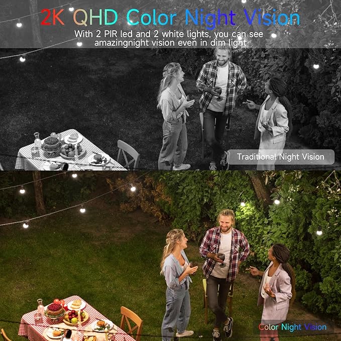 Rraycom 2.5K Solar Security Cameras Wireless Outdoor, Tuya Smart Camera,2-Way Talk, Color Night Vision, PIR Motion Detection,Spotlight/Siren, Alexa, Waterproof,No Monthly Fee