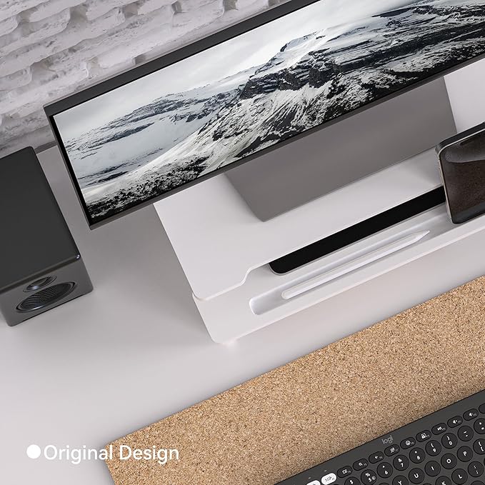 Monitor Stand Monitor Stand Riser for Desk,Wood Desk Shelf Storage Organizer with Phone Tablet Holder (16.5 Inch, White)