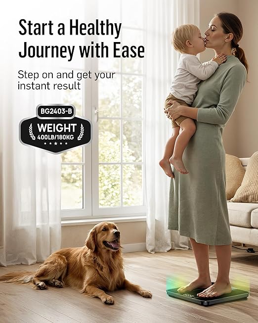 RunStar Digital Bathroom Scale for Body Weight with High Precision, Clear LED Backlight Display, Accurate Scale with 6mm Tempered Glass, 400lb