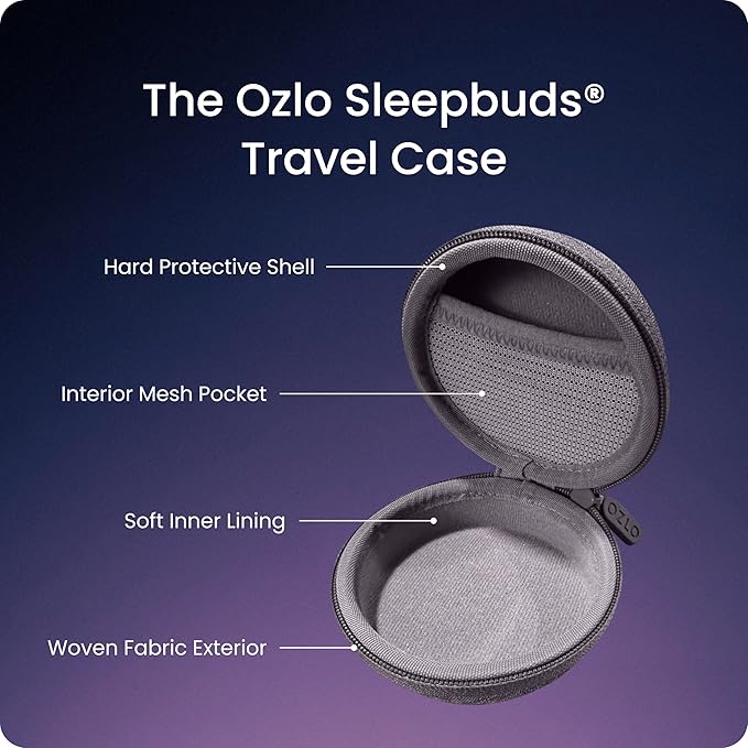 Ozlo Sleepbuds® Travel Case | Hard Case for Sleep Headphones | Woven Fabric with Zipper Closure | Mesh Pocket for Storing Charging Cable | Gray