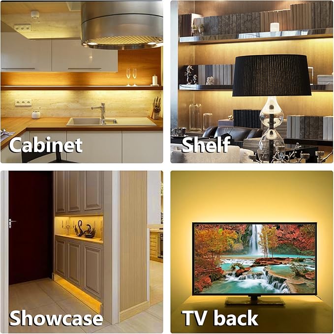 WOBANE Under Cabinet LED Lighting Kit, 6 PCS Dimmable LED Strip Lights with Remote Control Dimmer, 24W Adapter, Hidden 2700K Warm White Set, Bright 1500lm, Timing, Kitchen, Counter, Shelf, Showcase