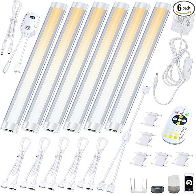 Smart Under Cabinet Lighting with Motion Sensor, Alexa Google Compatible Under Cabinet Lights, Wireless Remote Plug in Control Under Counter Light System